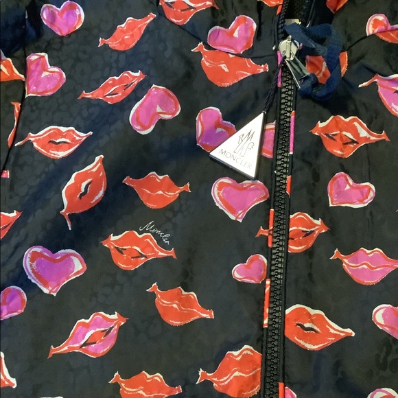 Moncler Lips and Hearts Jacket Black Pink Red Size 2 - Picture 4 of 7